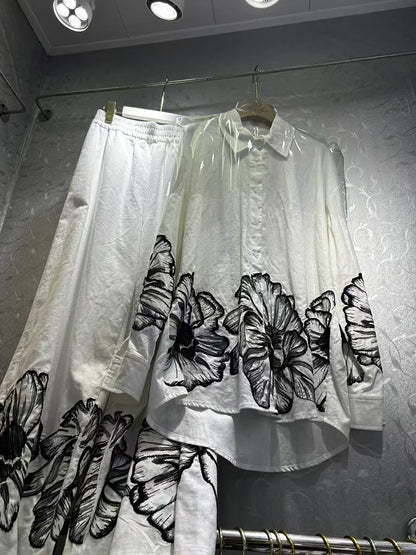 TWOTWINSTYLE Hit Color Loose Casual Two Piece Set For Women Lapel Long Sleeve Loose Top High Waist Temperament Pant Sets Female.