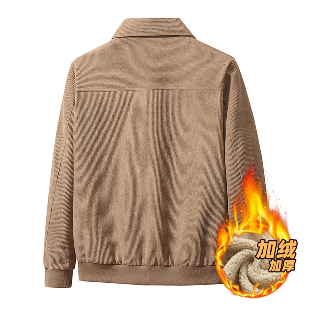 Winter New Arrival Corduroy Jacket Business Casual Windproof Thermal Fleece-Lined Thickened Collared Cotton Coat Fashionable.