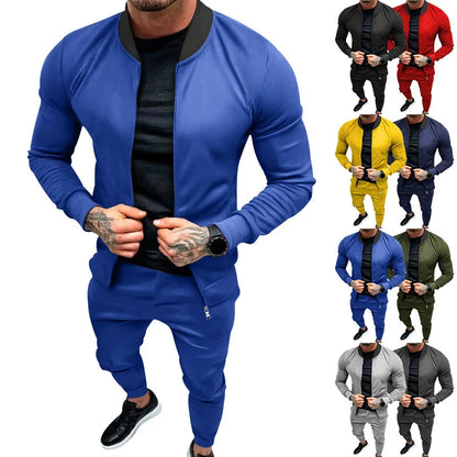 Amazon 2024 European and American men's clothing fitness sports trend outdoor leisure men's zipper suit.