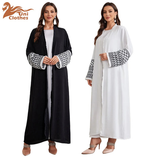 UNI 2024 Ramadan Abaya Kimono Keffiyeh Stickerei Quasten Muslimischen Offene Abayas Frauen Dubai Luxus Islam Strickjacke Kleid Kaftan