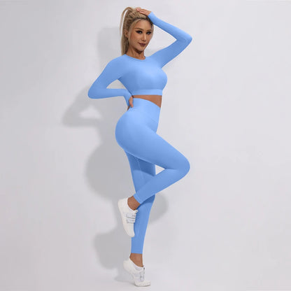 2/3/4Pcs Women's Tracksuit Seamless Yoga Set Leggings Sports Suit for Fitness Long Sleeve Top Gym Clothing Workout Sportswear