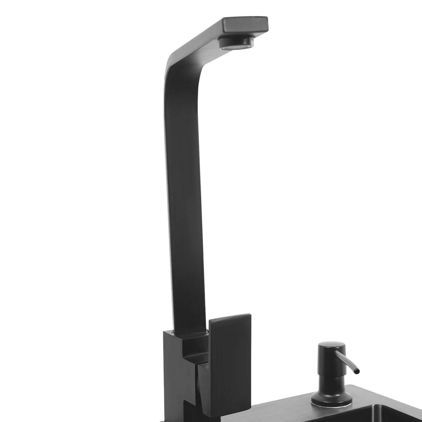 Schwarzes Küchenspülbecken-Set, Spüle aus Edelstahl 30 mit großem Fassungsvermögen und drehbarem Wasserhahn, Keramik-Ventilkern, geruchsfestes Spülbecken