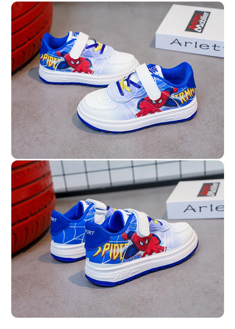 Disney Children's Casual Shoes Cartoon Boys' Breathable Fashion Sports Shoes Sneakers Pu Leather Blue White Shoes Size 26-37.