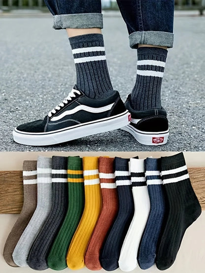5 Pairs Of Men's Socks, Autumn And Winter Vintage Fun Fashion Athletic Socks, Sports Trend Socks.