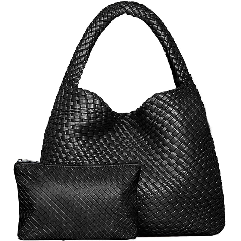 Woven Tote Bag for Women Large Woven Handbag Soft Leather Shoulder Bag Work Shopper Summer Beach Travel Tote Bag with Purse.