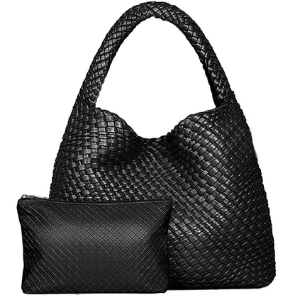 Woven Tote Bag for Women Large Woven Handbag Soft Leather Shoulder Bag Work Shopper Summer Beach Travel Tote Bag with Purse.