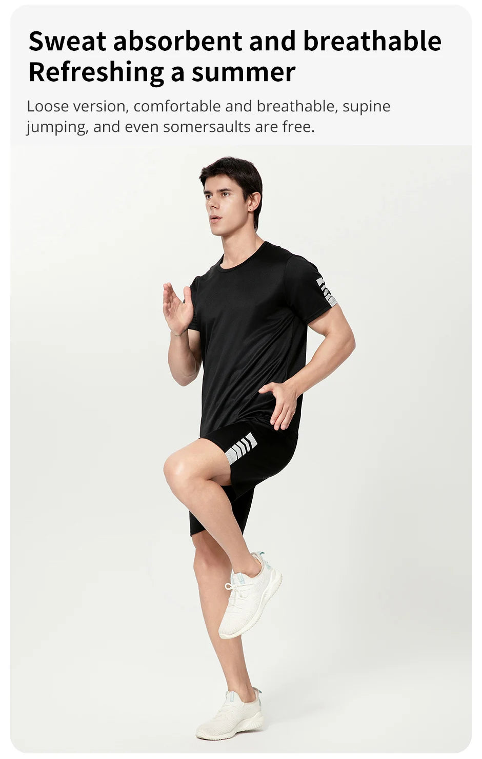 2-pcs Men's Quick-drying Exercise Black-and-white Suit Running Fitness Breathable Short Sleeve Comfortable Joker Playing Shorts.