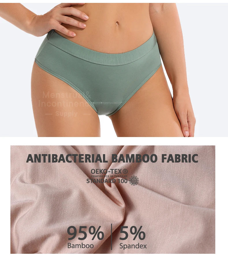 Menstrual Panties Bamboo Fiber Reusable Breathable 4-Layer Leakproof Protection Period Underwear Fast Absorbent