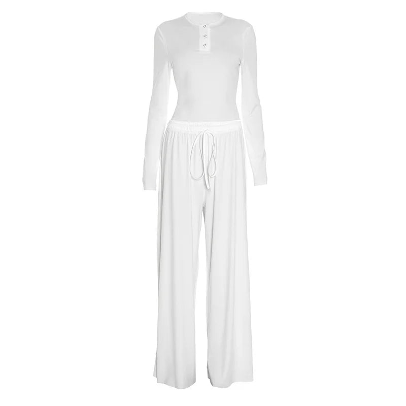 Blifanbo Casual Long Sleeve Crop Top Loose Long Pants 2 Pieces Set Women Autumn Slim Fashion Top And Long Pant Set Streetwear.
