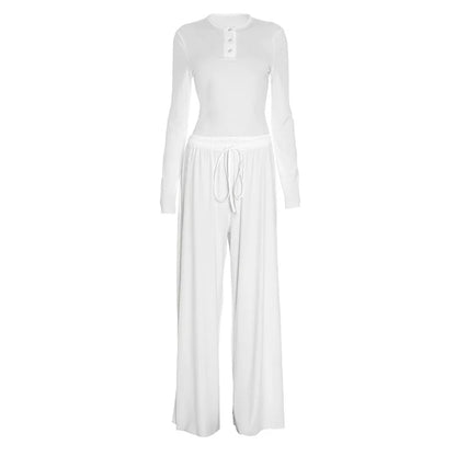 Blifanbo Casual Long Sleeve Crop Top Loose Long Pants 2 Pieces Set Women Autumn Slim Fashion Top And Long Pant Set Streetwear.