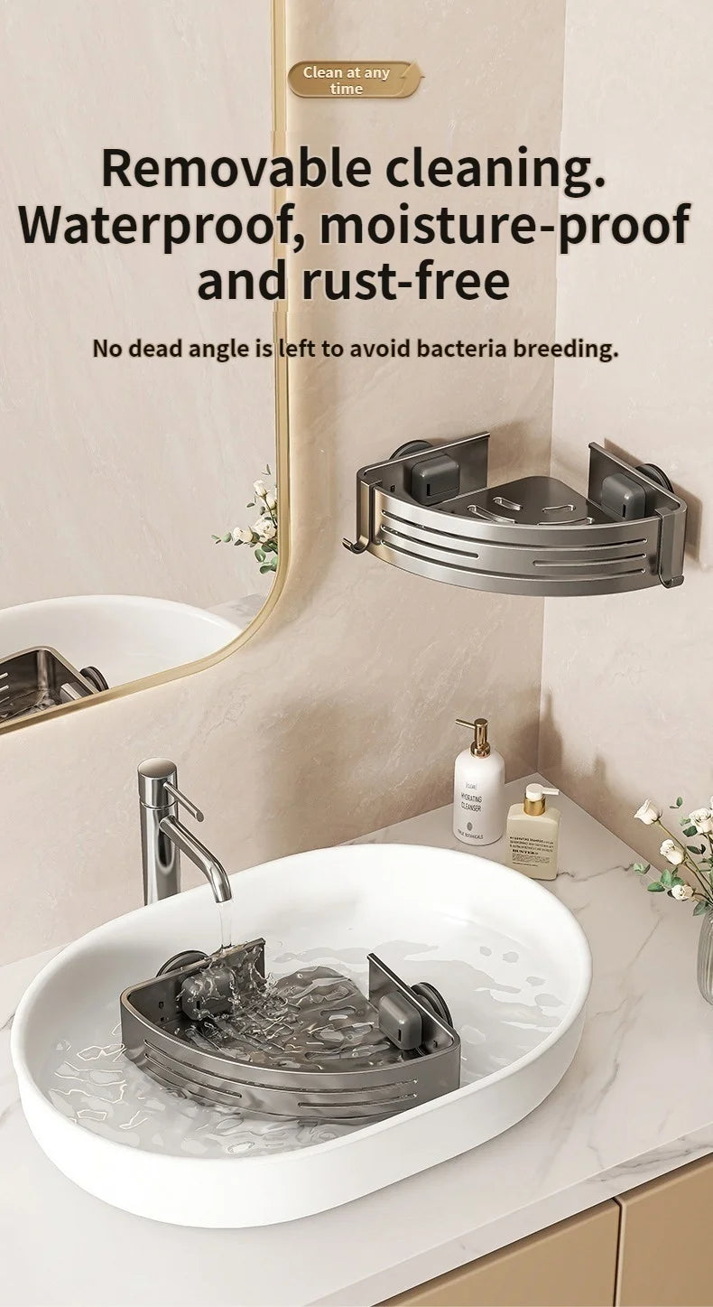 Saugnapf perforationsfreier Raum Aluminium Badezimmer Lagerregal Badezimmer Dreieckskorb Wandaufhänger Badezimmer Eckaufbewahrung