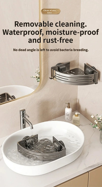 Saugnapf perforationsfreier Raum Aluminium Badezimmer Lagerregal Badezimmer Dreieckskorb Wandaufhänger Badezimmer Eckaufbewahrung