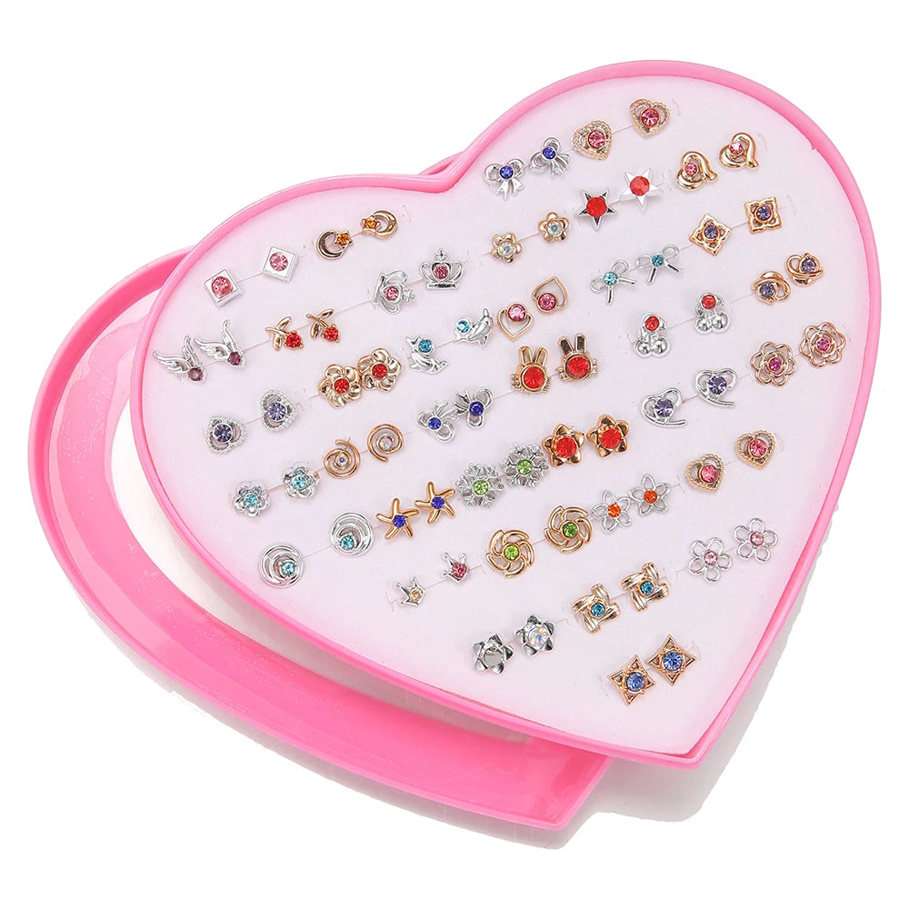 Multicolor 36Pairs Cartoon Hypoallergenic Plastic Stud Earrings Set For Women Girl Cute Animal Flower Ear Wedding Gifts Jewelry