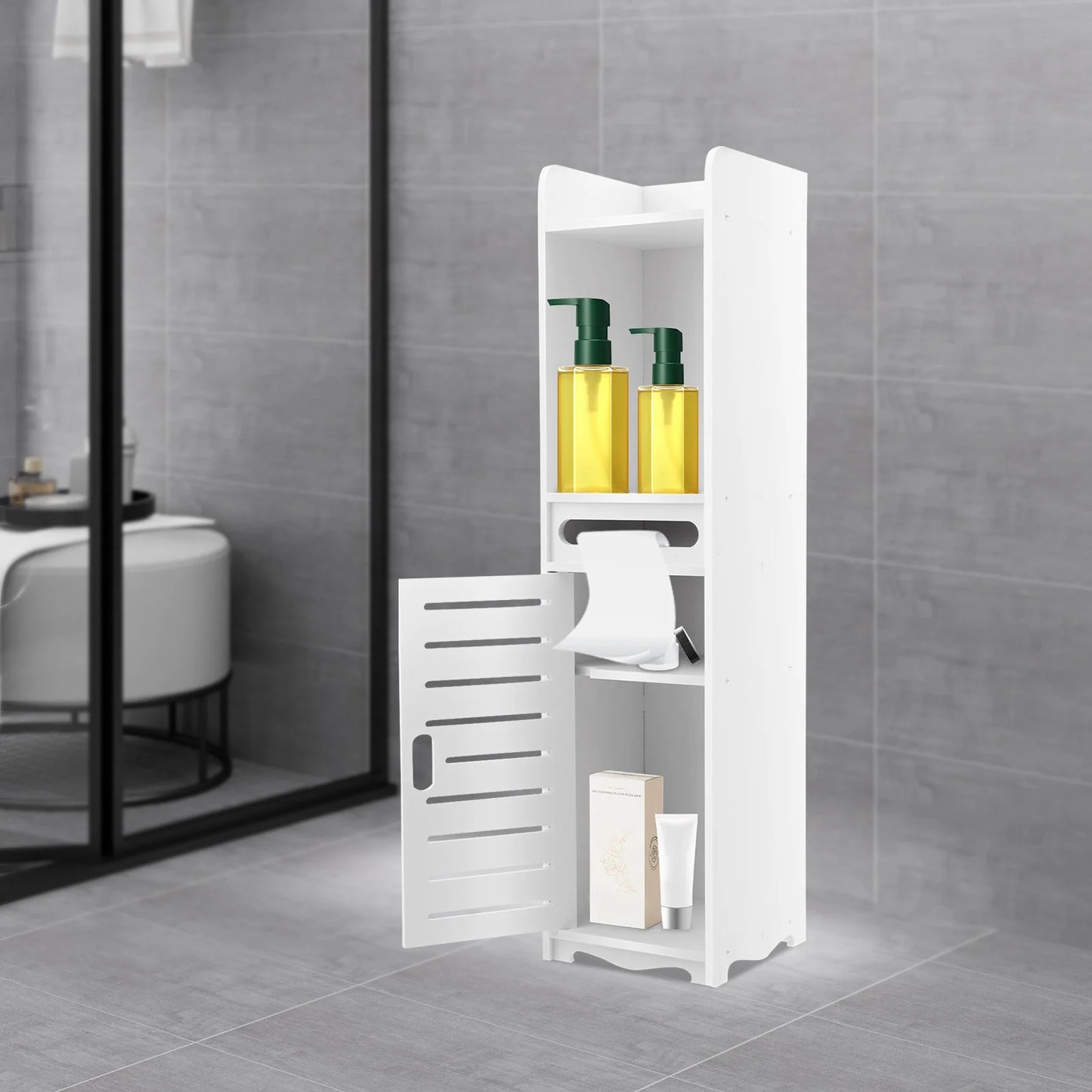 3-stufiger Badezimmer-Aufbewahrungsschrank, Toilettenpapierhalter, Ständer, Toiletten-Seitenschrank, 20 x 80 cm, zum Aufbewahren von Taschentüchern, Shampoos und Cremes