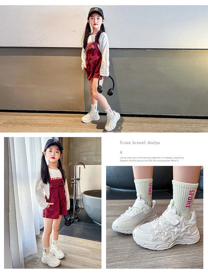 Children Casual Shoes for Girls Fashion Classic with Stars Girls Sports Running Sneakers Breathable PU + Rubber Anti-skid Soft