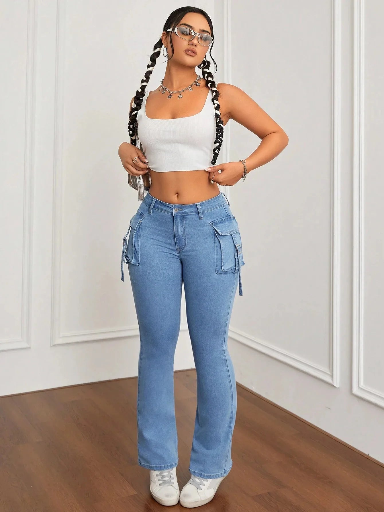 High Waist Bell Bottom Jeans Women's Slim Fit Workwear Denim Pants High Elasticity Cross-Border Long Trousers.