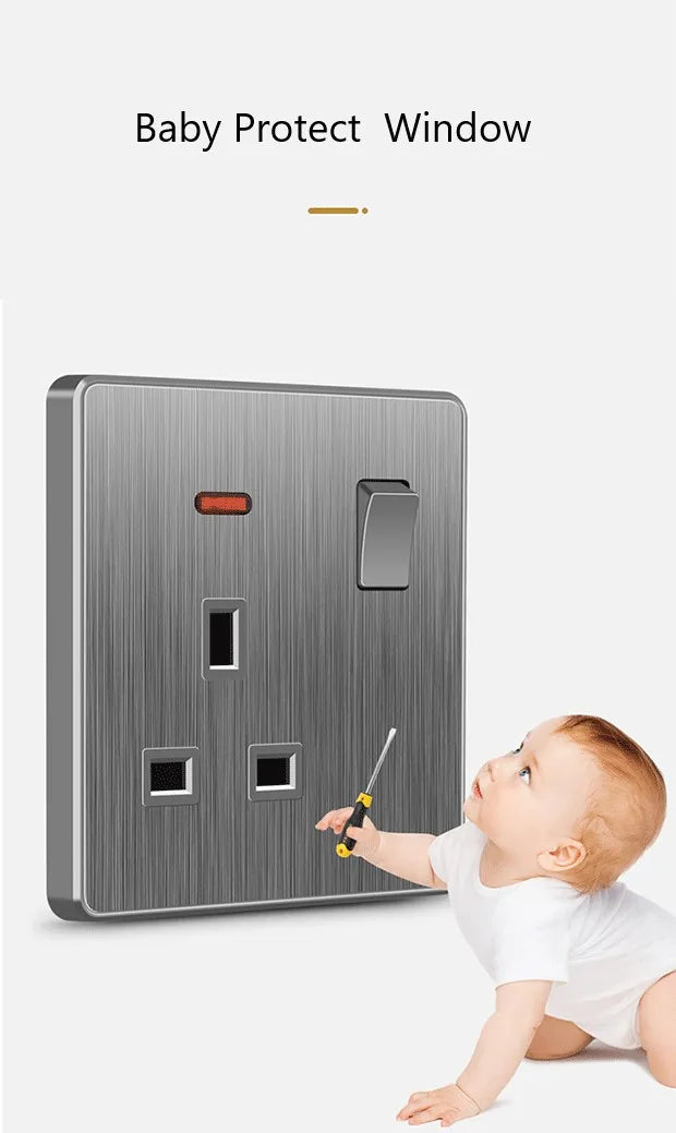 Große Neigungssteckdose im nordischen Stil, grau, 13 A, elektrische Schaltersteckdose nach britischem Standard, universelle Wand-Doppelsteckdose mit USB-Anschluss 2,1 A.