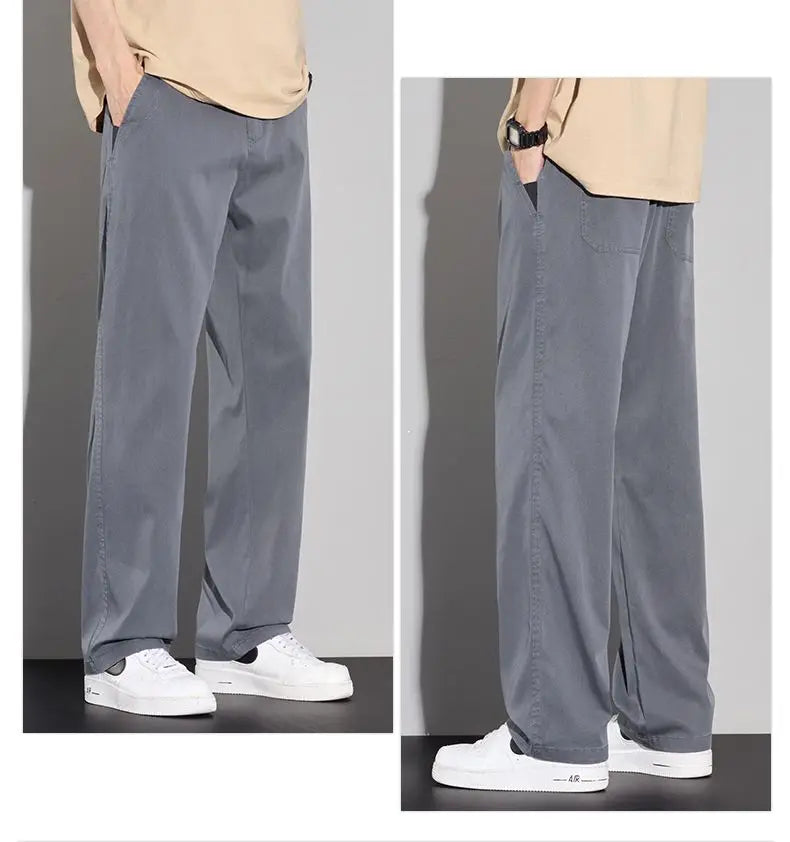 2025 Summer Thin Men's Soft Lyocell Casual Pants Breathable Fashion Solid Color Simple Male Trousers Brand Clothing.