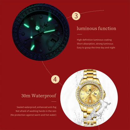 OLEVS 9945 Women Brand Original Quartz Watch Luxury Diamond Automatic Calendar Watch Waterproof Gold Elegant Women Watch Reloj.