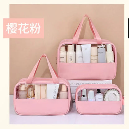 Waterproof Cosmetic Bag Portable Portable Cosmetic Storage Bag Large Capacity Pu Transparent Wash Bag Travel Storage Bag
