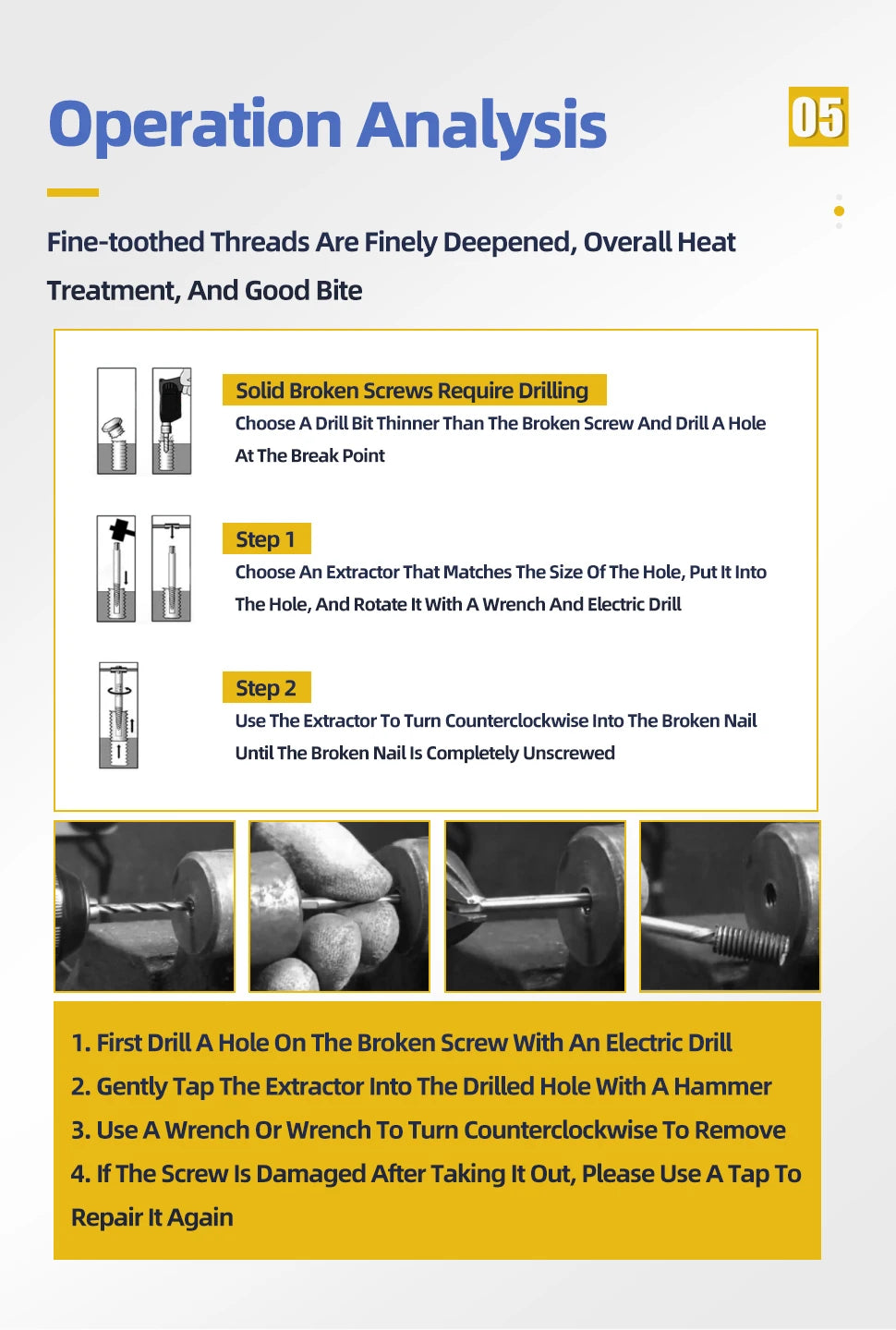 5-teiliges Schraubenausdreher-Zentrierbohrer-Set zum Entfernen gebrochener Schrauben, Zentrierbohrer-Set aus Kohlenstoffstahl, Werkzeuge zum Entfernen beschädigter Schrauben, Führungsset