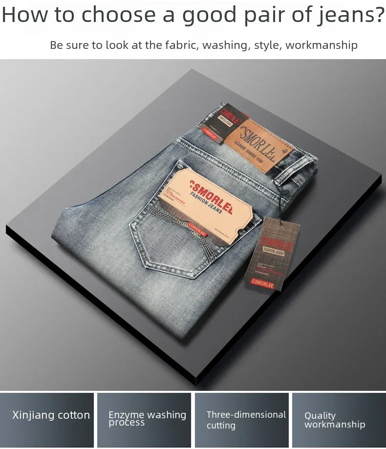 Csmor Lee Men's Jean Autumn Winter Loose-fit Straight-leg Trendy Pants Casual Denim Trousers Men Classic Stretch Jeans Fashion.