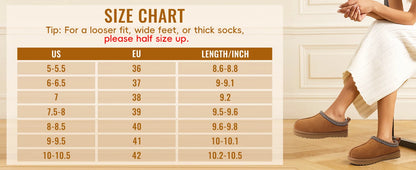 Litfun Winter Genuine Suede Snow Boots For Women Water Resistant Slides Soft Sole Ankle Boots Plush Lining Warm House Slippers.
