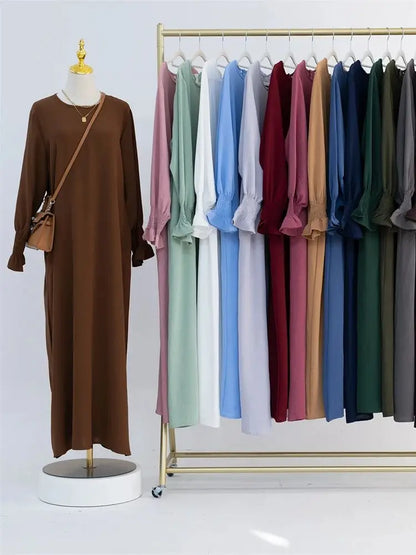 Eid Jersey Solid Modest Under Abaya Dubai 2024 Palestine Women Islamic Clothing Muslim Kaftan Inner Dresses Robe Femme Musulmane.