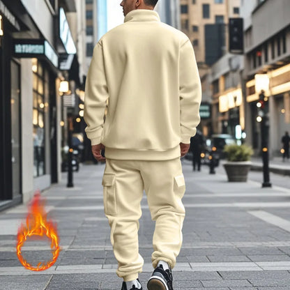 2024 Herbst und Winter Herren-Sporthosen-Set aus lässigem Samt mit warmem Reißverschluss