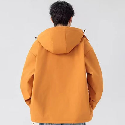 Outdoor Windbreaker Hooded Jacket Men Softshell Zip Up Windproof Waterproof Mountain Skiing Hiking Camping Jacket Autumn Coats