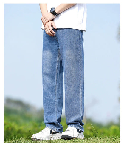 Mens Minimalist Loose Straight Wide Leg Denim Jeans 2025 Autumn Winter Retro Drape Comfortable Casual Pants Plus Size 38.