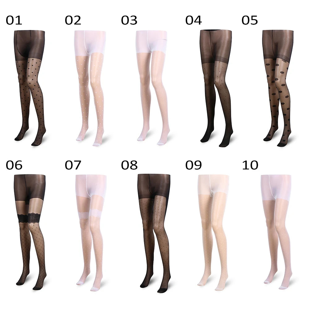 Sexy Women love Dot Embroidery Silk Stocking Thin Vintage Faux Tattoo Thigh Sheer Pantyhose Female Elastic Hosiery girls Tights.