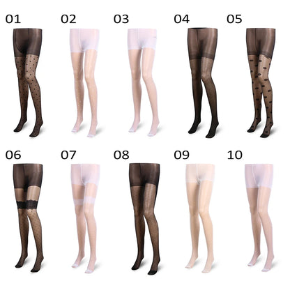 Sexy Women love Dot Embroidery Silk Stocking Thin Vintage Faux Tattoo Thigh Sheer Pantyhose Female Elastic Hosiery girls Tights.