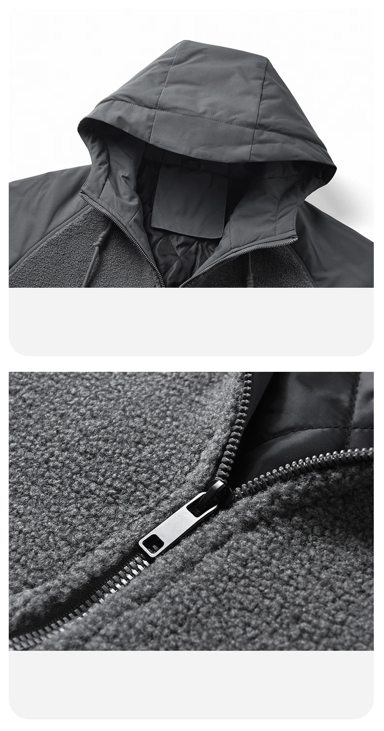 Outdoor Hiking Jacket Winter Fleece Windproof Camping Fishing Hooded Jacket Male Thick Warm Trekking Climbing Skiing Casual Coat