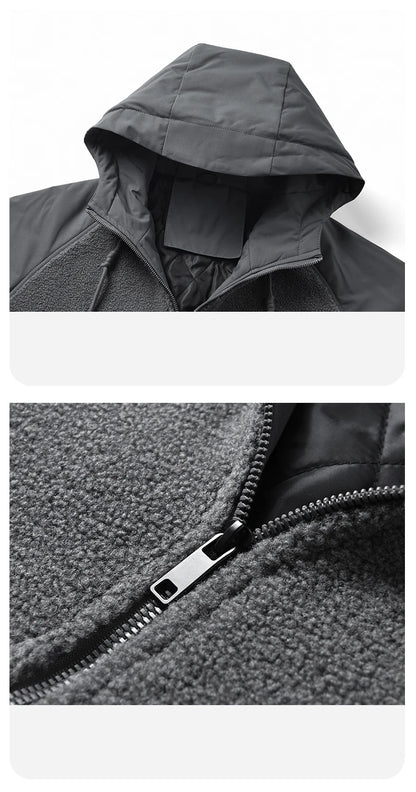 Outdoor Hiking Jacket Winter Fleece Windproof Camping Fishing Hooded Jacket Male Thick Warm Trekking Climbing Skiing Casual Coat