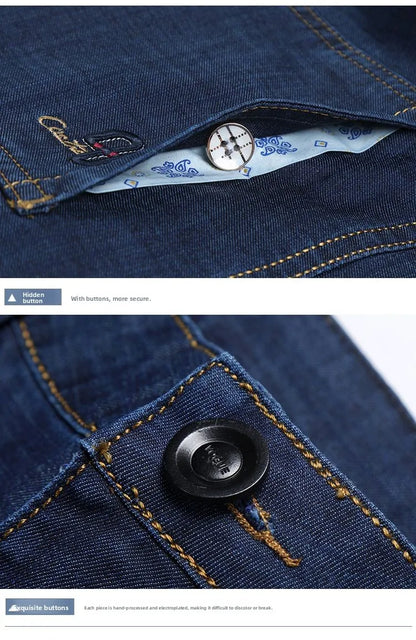 Classic Straight Men's Jeans Fitted Comfortable Elastic Business Casual Denim Pants Korean Fashion  Autumn Casual Trousers