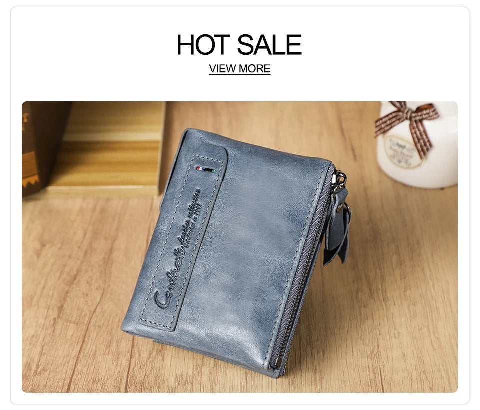 Fashion Genuine Leather Women Wallet Bi-fold Wallets Red ID Card Holder Coin Purse With Double Zipper Small Women's Purse 2022