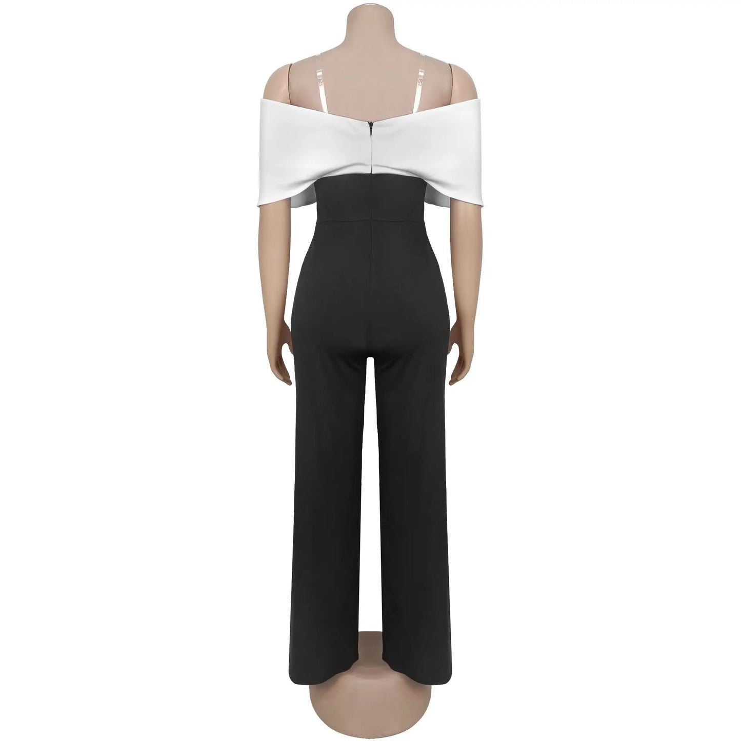 HBLL Women's Off The Shoulder Color-Block Back Zipper Wide Legs Jumpsuits One Piece Outfits Elegant Patchwork Rompers Clubwear.