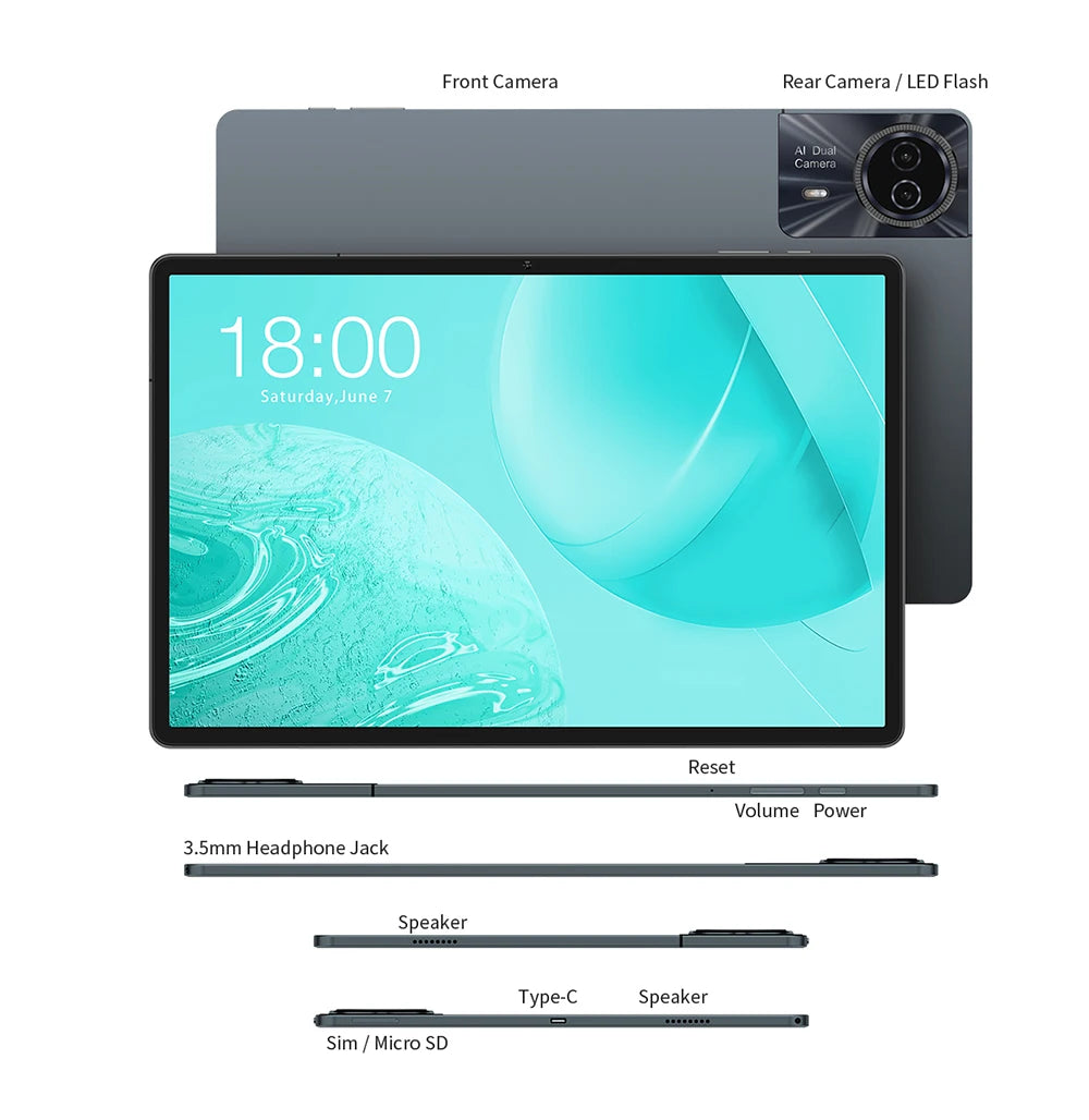 ODEA S11 Android 14 Tablet with 11" IPS 1920x1200 T606 8 Core CPU Max 16GB RAM 256GB ROM 4G LTE type C 8000mAh Widevine L1