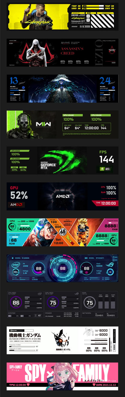 TURZX 8.8 Inch USB Secondary Screen Type-C Desktop Extended Display TF Card Play 1920*480 IPS LCD CPU RAM GPU Monitor NO AIDA64.