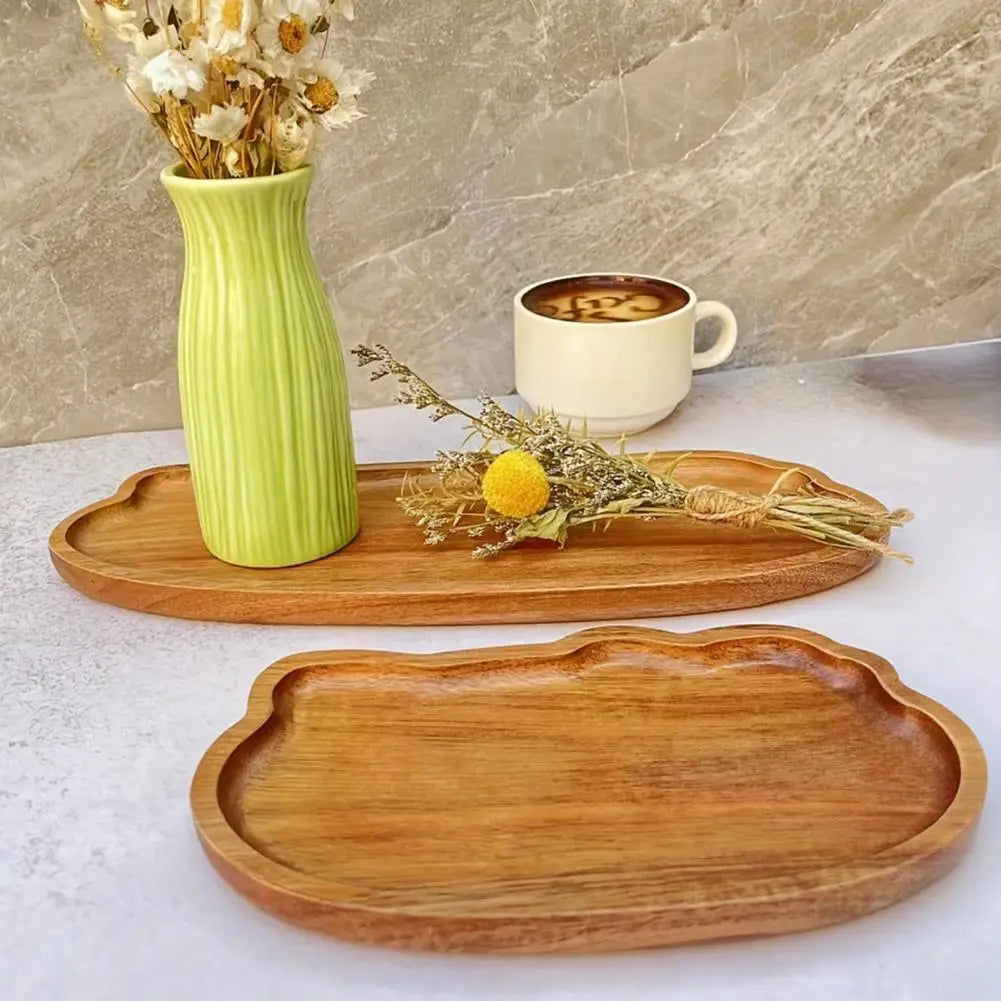 Wooden Tea Tray Cloud Shape Fruit Dessert Candy Plate Retro Tea Coffee Cup Breakfast Plate Decorative Jewelry Cosmetic Organizer.