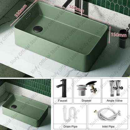Grünes Haushalts-Hotel-Badezimmerwaschbecken, einfaches künstlerisches Keramik-Waschbecken über der Theke, Sockelwaschbecken, Balkon, Waschmaschine, Waschbecken
