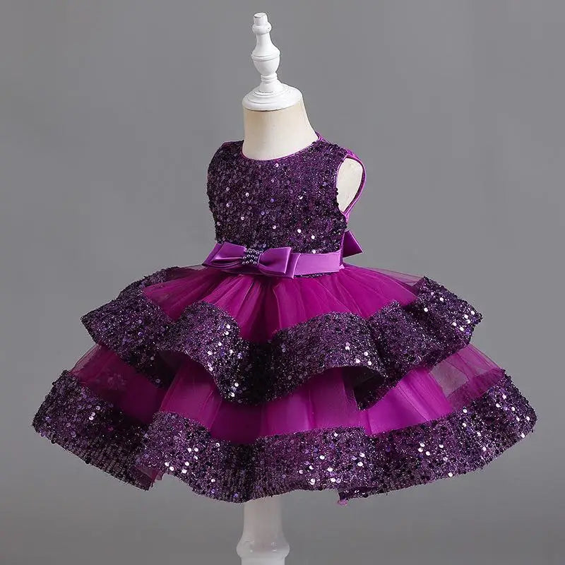 Sommer Neue Perlen Fliege Pailletten Mesh Kinder Ärmelloses Abendkleid Schule Abschlussfeier Multi Layered Kleid