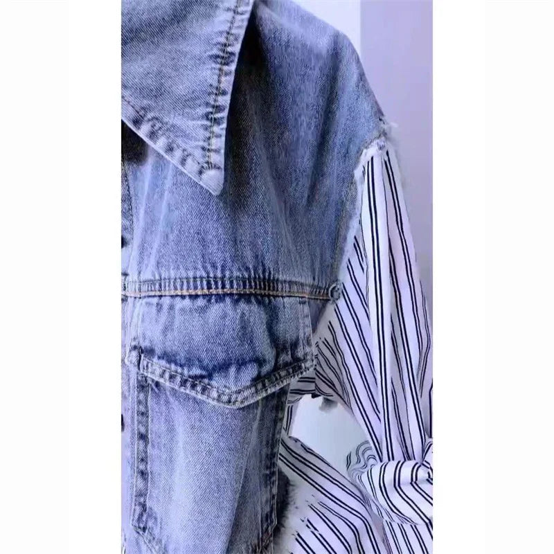 New Splicing Denim Jacket Women Spring Autumn Korean Fashion Denim Shirt Ladies Tops Casual Jean Coat Female Windbreaker.