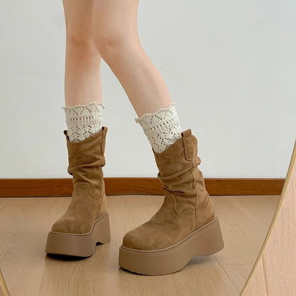 Chunky Platform Thick Sole Woman Ankle Boots Design Round Toe Slip On Shoes  2025 Autumn Winter Short Botas Para Mujer.