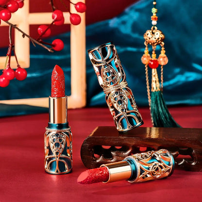 Chinoiserie Carving Lipstick Waterproof Long Lasting Women Velvet Lip Glaze Sexy Women Lip Tint Mud Cosmetics For Gifts.