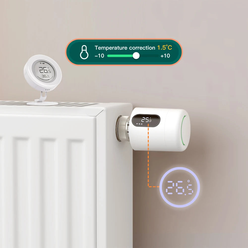 AVATTO 1~6PCS Tuya ZigBee TRV Thermostatic Valve,Smart Thermostat Radiator Actuator With Ambient Light,Alexa Google Home Alice.