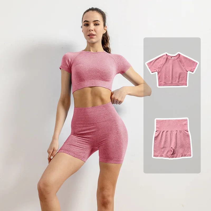 Women Vital Seamless Yoga Fitness Clothing Set High Waist Gym Leggings Crop Tops Sports Tracksuit Plush Up Sports Outfits