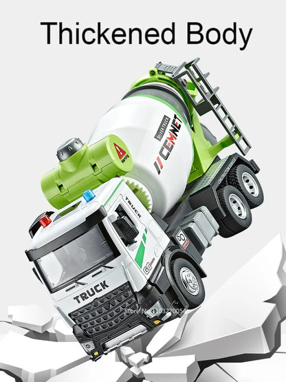 1/24 Electric Mixer Truck Toys Model Car Alloy Diecast Engineering Vehicles Doors Opened Sound Light Pull Back Toy Gift for Kids.