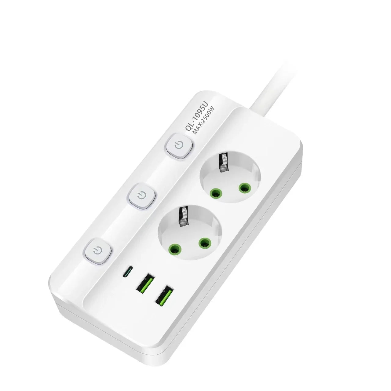 EU-Stecker-Steckdosenleiste, 2/3/4/5 Positionen, unabhängige Steuersteckdose mit 2 USB-Anschlüssen, 1 Typ-C-Anschlüsse, 2 m Verlängerungskabel, Steckdosen.